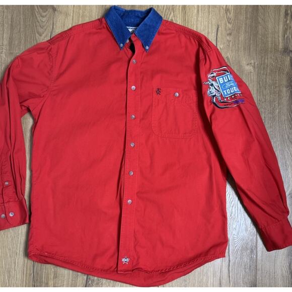 Wrangler Shirt Mens Medium PBR Bull Riding Built Ford Tough Series Denim Collar - Picture 2 of 10